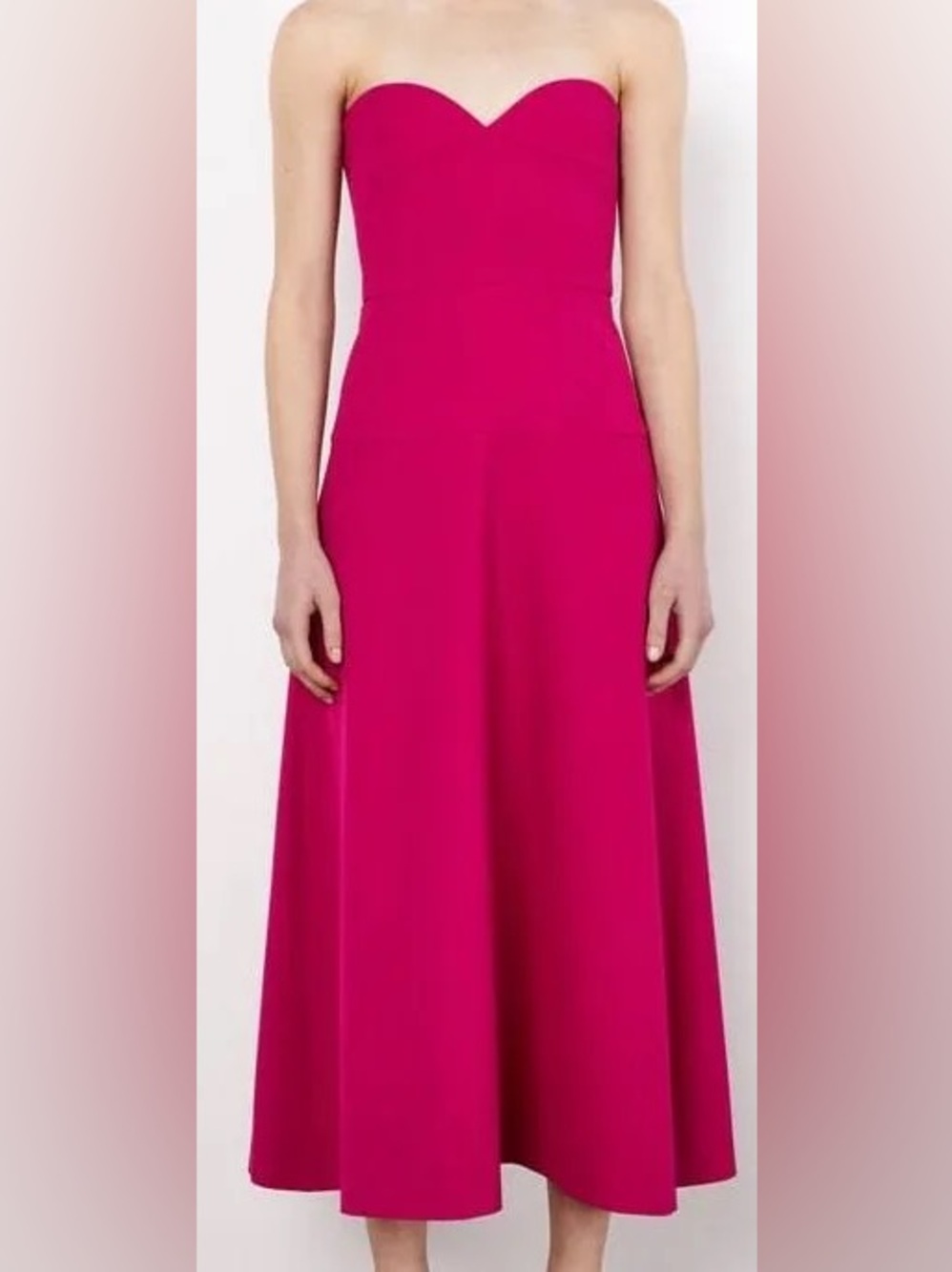 Zara Bustier Midi Dress - strapless, fuschia